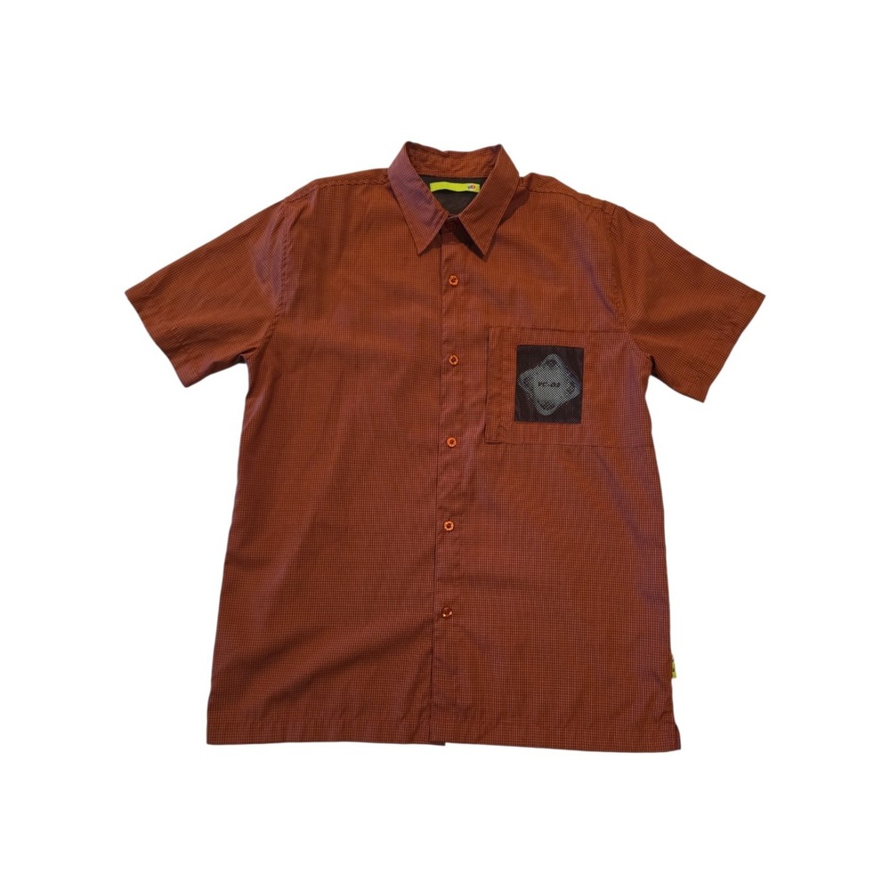 Mountain Dew Button Up Shirt Mens M Orange Zip Pocket Vent Hiking Y2K